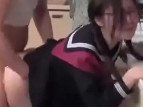 Asian schoolgirl receives a hardcore blowjob and intense sex in front of her father