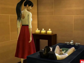 Innocent virgin stepson learns from experienced stepmom in intimate bath session