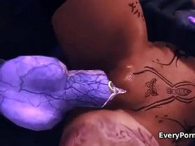 Hentai-style animation of a busty girl being penetrated in Skyrim game
