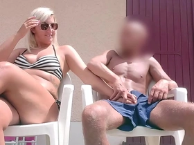 Voyeuristic fun with an assertive neighbor leading to a wild handjob and climax