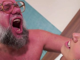 Young and hot brunette gets a cumshot from her grandpa