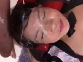 Sweet Japanese maid gets covered in cum