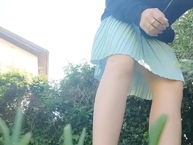Outrageous woman urinates and flatulates in public park with no underwear