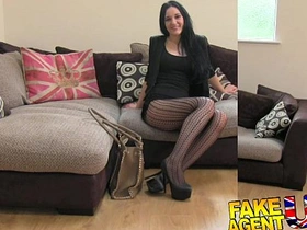 Liverpool girl in stockings auditions for FakeAgentUK