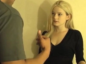 Blonde bombshell gives bigcock a sensual handjob