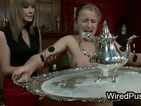 Lesbians dominate and fuck bound maid in extreme fetish scene
