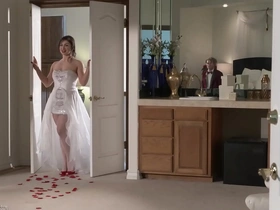 Steamy honeymoon start with bride giving a sloppy blowjob