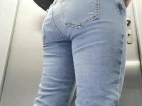 Russian babe urinates in public toilet, focuses on her sweet pussy and nice lips