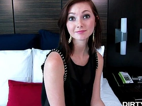 Natalie's first audition with Dirty Flix: Redhead teen's shaved pussy cum shot