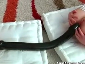 Lesbians explore their wild side with a massive double dildo