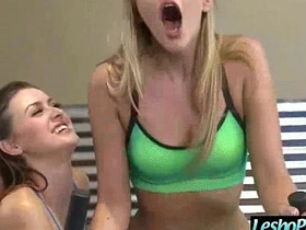 Amateur lesbians Blake, Karlie, and Kenna in hard sex video