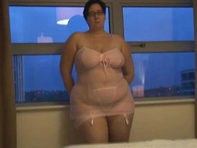 Voluptuous mature BBW in sheer babydoll and panties