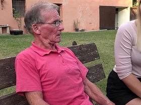 A steamy scene of a blonde beauty receiving intense anal pleasure from a lustful older man