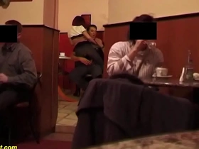 Steamy pantyhose affair in public coffee shop leads to intense anal encounter
