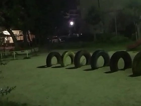 Al fresco self-pleasure with rotating shaft and anal stimulation