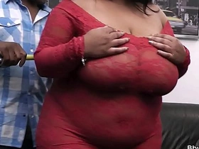 African American man has sex with an extremely large-breasted ebony woman on their first date