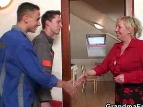 Aging widow satisfies two handyman visitors