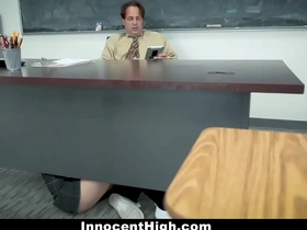 Shy redhead Miley Cole gets fucked by her teacher in classroom