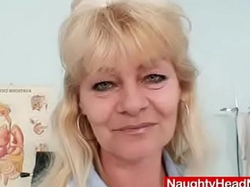 Mature blonde nurse indulges in kinky latex play and natural breast exposure